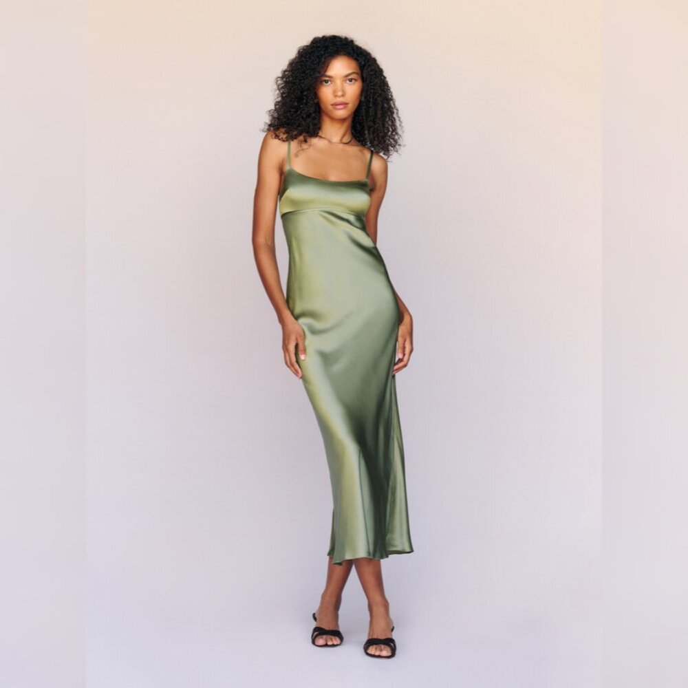 Reformation Kailyn Silk Dress in Artichoke Size 2